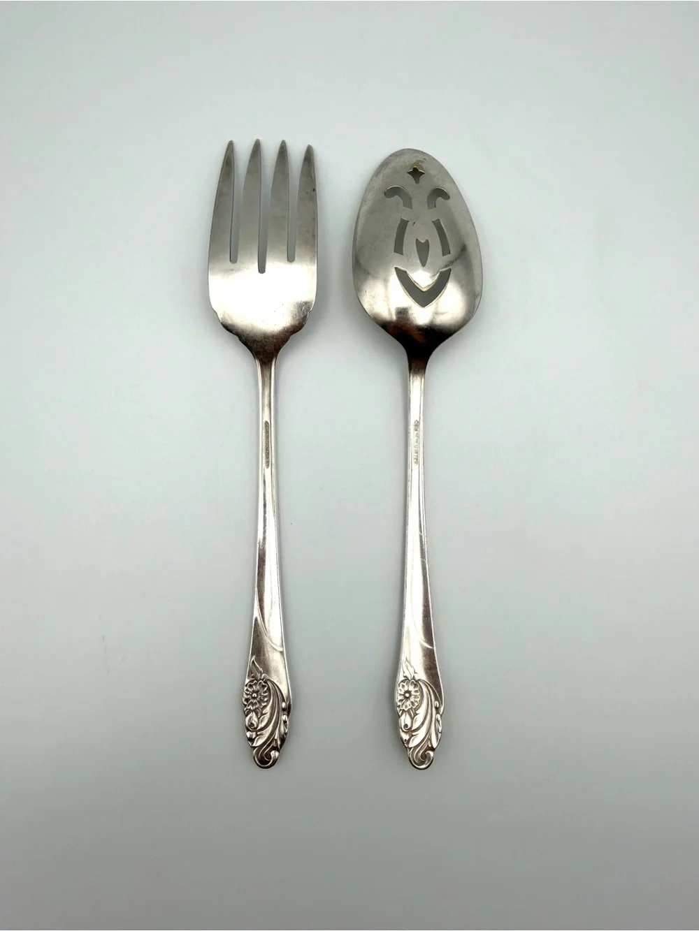 Vintage Community Silverplate Floral Serving Spoon & Fork 8.5”